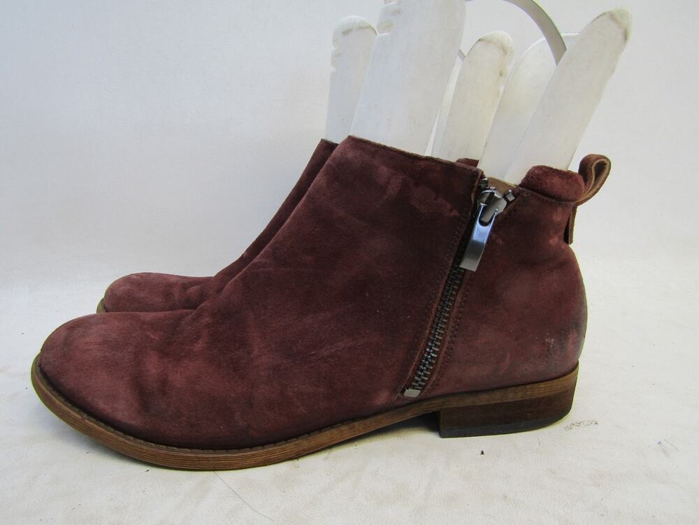 Franco Sarto Womens Size 8.5 M Burgundy Suede Zip Ankle Chelsea Boots Bootie